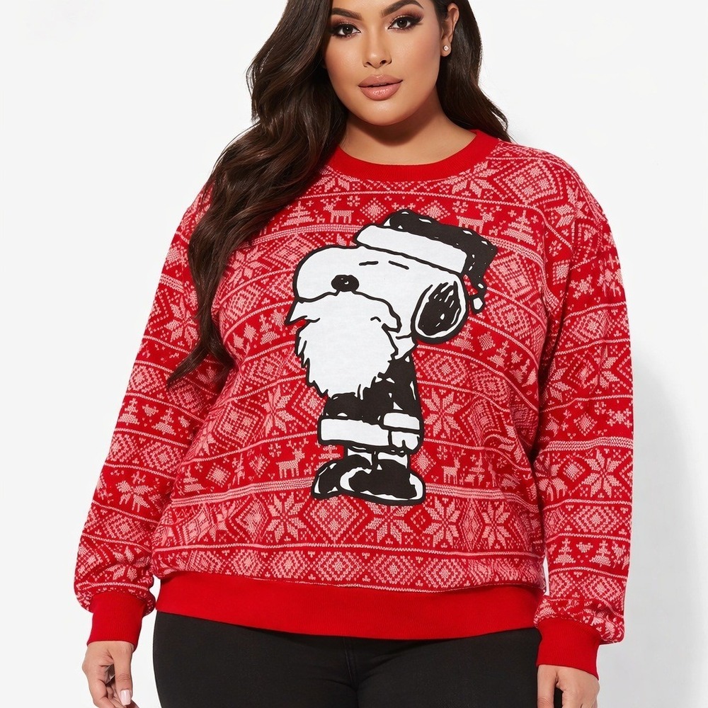 Peanuts Snoopy Santa Christmas Sweatshirt Red Fair Isle Reindeer 2XL Holiday